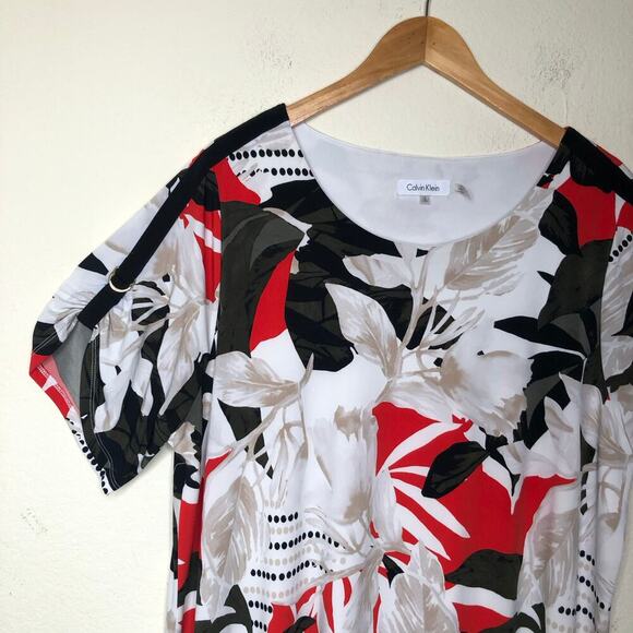Calvin Klein 1X Floral Abstract Print Shift Dress Red Black White‎ Plus Size - Picture 10 of 14